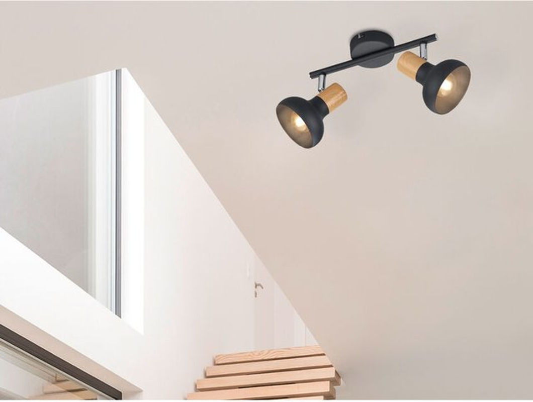 Reality Leuchten Deckenstrahler Latika Deckenspot aus Metall in Schwarz und Holzoptik im Retro- und Skandinavischen Design, Breite: 30 cm - Bild 1