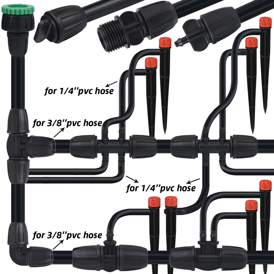 KESLA Bewässerungsrohrfitting Set in Schwarz mit T-Stück, geradem Winkelanschluss, Endstopfen und Ventil für 8/11 auf 4/7 mm - Bild 4