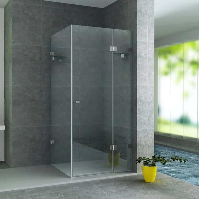 Belvit Duschkabine Eckkabine mit schwenkbarem Seitenteil aus 8 mm ESG Glas mit NanoBeschichtung, Farbe: Transparent, B/T/H: 80 x 80 x 195 cm - Bild 1