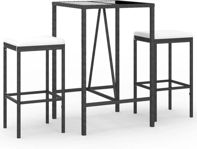 vidaXL 3-teiliges Gartenbar-Set aus Poly Rattan in Schwarz mit Kissen und Hartglas-Tischplatte - Bild 1