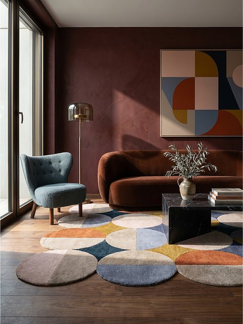 Moderner Wollteppich Kadima Design HALLEIN in Multicolor mit gestapelten Kreis-Reihen, B/T: 200 x 290 cm - Bild 1