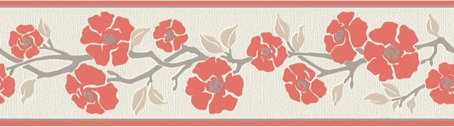 A.S. Création Selbstklebende Borte mit Blumenmuster in Rot-Weiß, Breite: 17 cm, Länge: 5 m - Bild 1