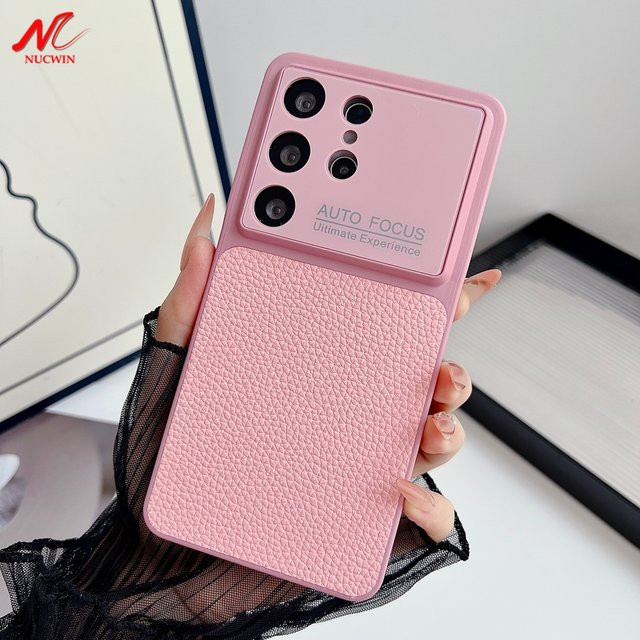 NUCWIN Handyhülle mit Lychee-Muster aus PU-Leder für Samsung Galaxy S26 Ultra S25 S24 S23 Android in Schwarz oder Pink mit großem Kamerafenster und matter Schutzhülle - Bild 1