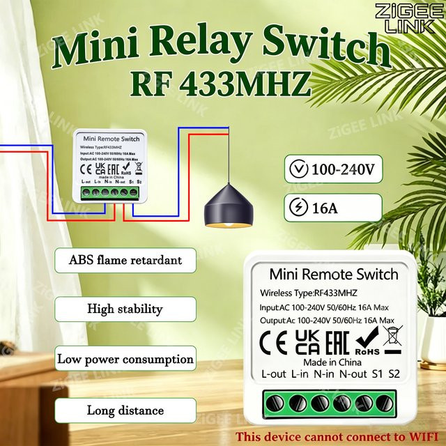 RF433 Smart Wireless Switch Shine-Tale Mini DIY Drahtlose Fernbedienung für LED-Beleuchtung, AC100V-240V, 16A, Farbe: Weiß - Bild 1