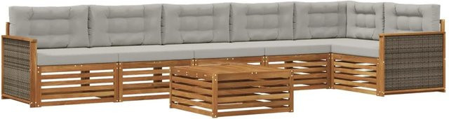vidaXL Outdoor-Sofagarnitur L-Form aus Massivholz Akazie mit 7 Kissen in Natur und Hellgrau - Bild 1