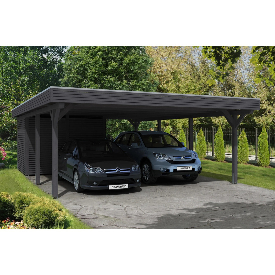 Skan Holz Carport Spessart mit Abstellraum in Schiefergrau, B/T: 611 x 846 cm, Firsthöhe: 258 cm - Bild 3