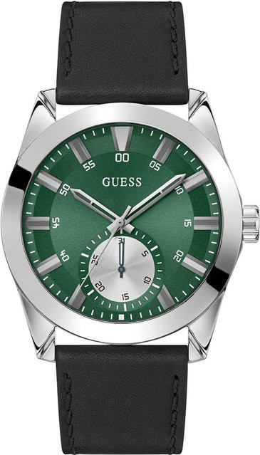Guess Herrenuhr Greyson, Quarz, Edelstahl, Leder, Grün, 44 mm, 5 ATM - Bild 1