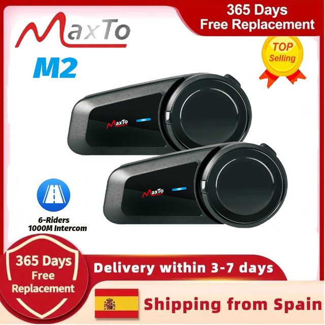 Maxto M2 Motorradhelm-Intercom-Headset Bluetooth V5.0 in Schwarz für bis zu 6 Fahrer mit 1000 m Reichweite, wasserdicht, FM-Radio und MP3-Funktion - Bild 1