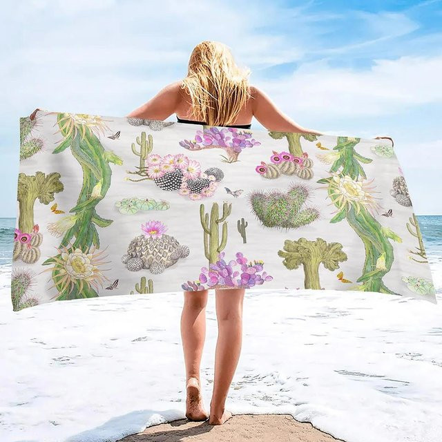 Strandtuch Creative Man mit Sommer Kakteen Motiv, Mikrofaser, Sandfrei und Schnelltrocknend, B: 30 cm, H: 60 cm - Bild 1