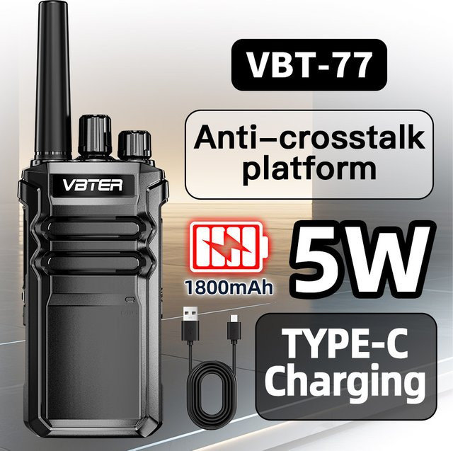 VBTER Professionelles Walkie-Talkie mit 16 Kanälen, UHF PMR446, 3-5 km Reichweite und 1800mAh Akku in Schwarz - Bild 1