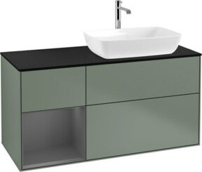 V&B Waschtischunterschrank Finion mit Wandbeleuchtung, Breite: 120 cm, Tiefe: 50,1 cm, Höhe: 50,1 cm, lackiert in Platin matt und Regenbogen Anthrazit matt mit Oliven matt lackiert - Bild 1
