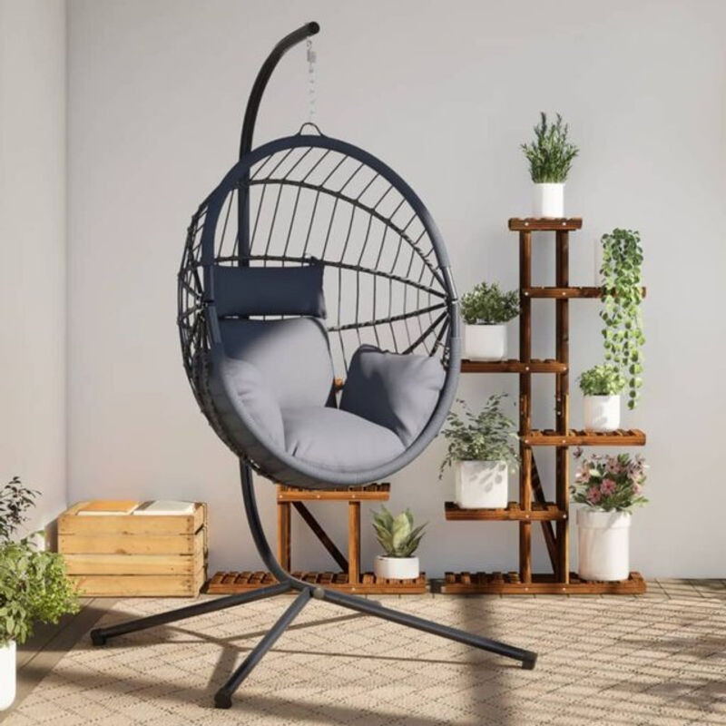 Vidaxl Hängesessel im Ei-Design mit Ständer aus Rattan und Stahl in Grau und Anthrazit - Bild 1