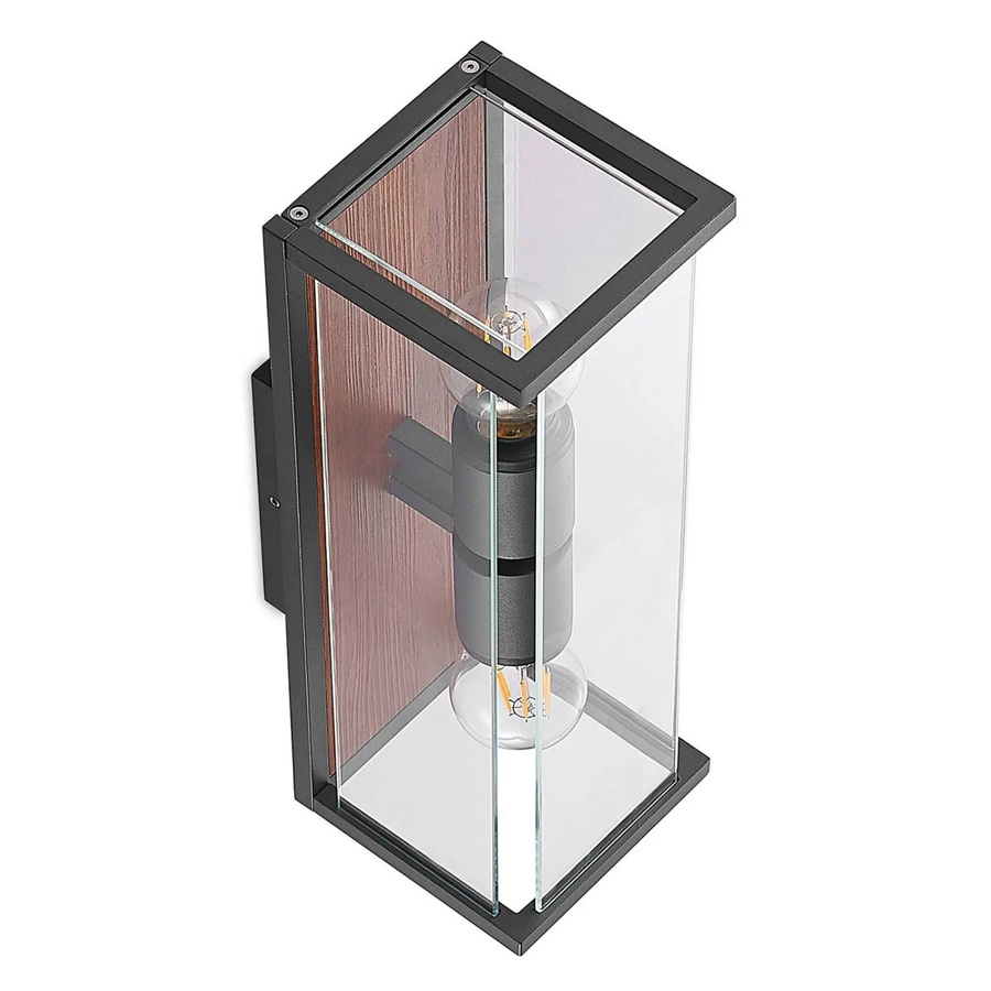 Lucande Wandleuchte Außen Elwin 9616291, 2-flammige Außenwandleuchte aus Aluminium in Schwarz, modern, E27, IP54, B/H/T: 16,4 x 40,0 x 14,0 cm - Bild 2