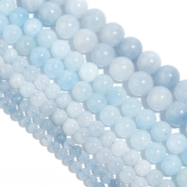 Louleur Aquamarin-Steinperlen, blau, rund, Natursteinperlen - Bild 1