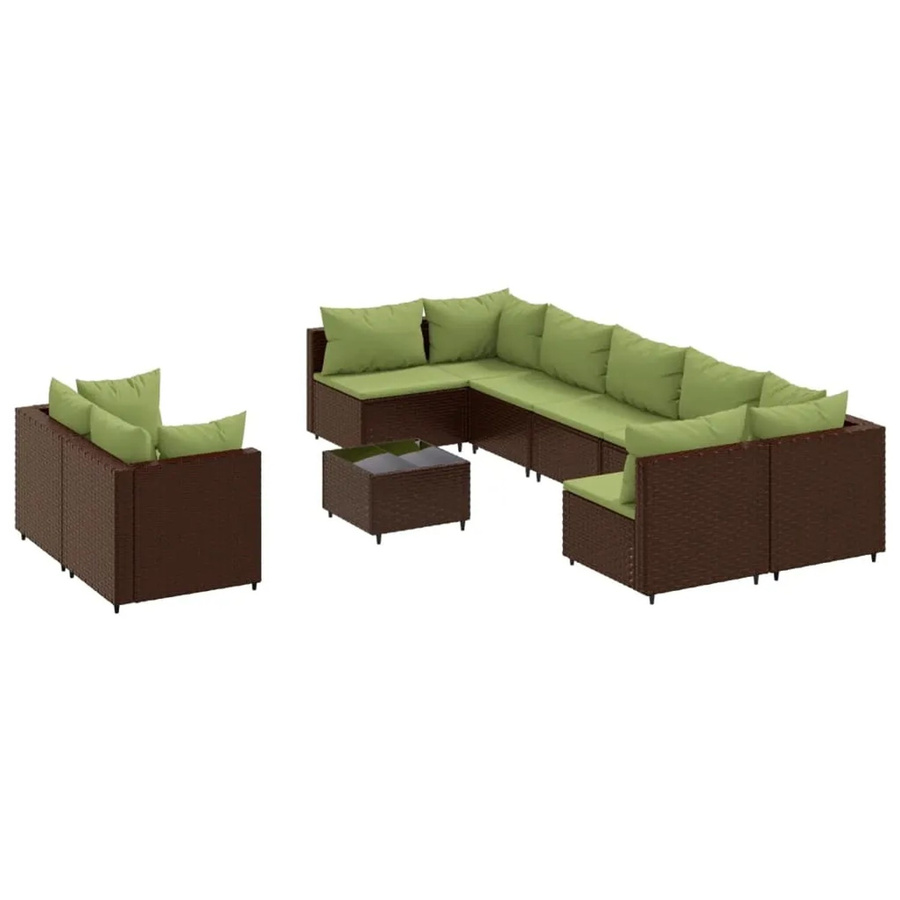 vidaXL 10-tlg. Garten-Sofagarnitur in L-Form aus braunem Poly-Rattan mit Kissen und Couchtisch - Bild 2