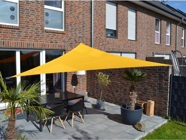 FLORACORD Dreiecksonnensegel aus Polyester mit Regenschutz, Farbe: Gelb, Breite: 360 cm - Bild 1