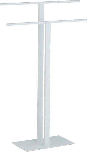 Relaxdays Handtuchständer aus Eisen in Weiß, freistehend mit 2 Stangen, B: 82 cm, T: 50 cm, H: 19 cm - Bild 1