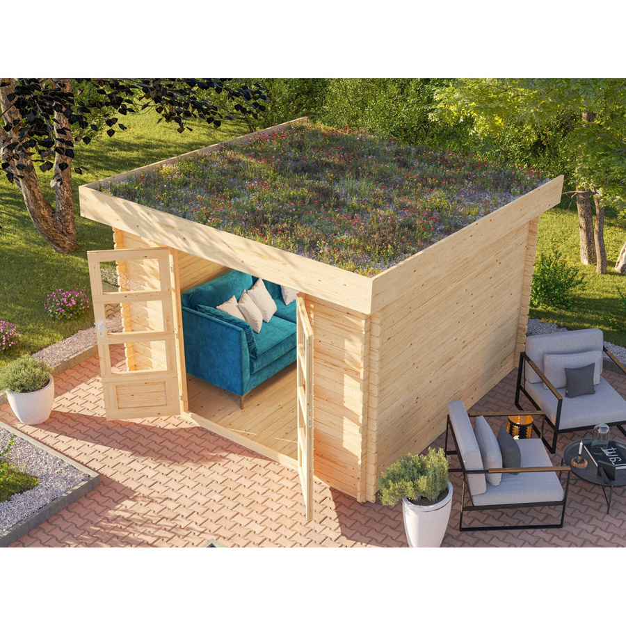 Karibu Gartenhaus Grünberg 5 aus Massivholz in Fichte, Pultdach, Naturbelassen, 7,84 m² - Bild 2