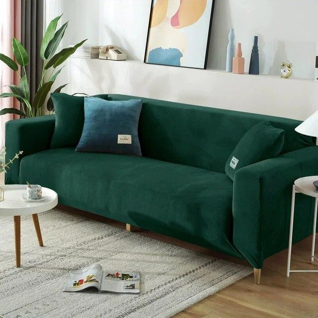 BC-Warm Home Elastischer Sofabezug aus Samt in Grün für 2-Sitzer Sofas (145-185 cm) - Bild 1