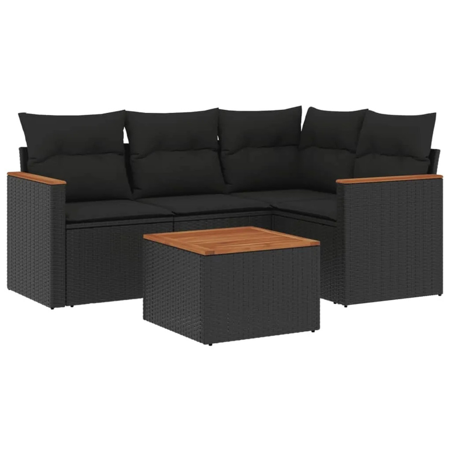 vidaXL 5-teilige Garten-Sofagarnitur in L-Form aus schwarzem Poly-Rattan mit Kissen und pulverbeschichtetem Stahlgestell - Bild 2