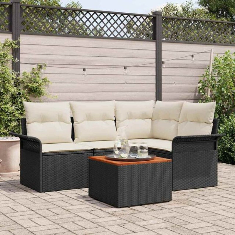 Vidaxl Garten-Sofa-Set aus Polyrattan mit 5 Kissen, modern und modular, Schwarz/Creme, B/T/H: 55 x 55 x 37 cm - Bild 1