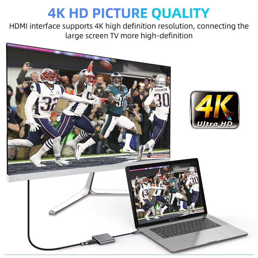 FONKEN 3-in-1 USB-C zu HDMI und USB 3.0 Kabeladapter in Silber für 4K UHD Auflösung - Bild 4