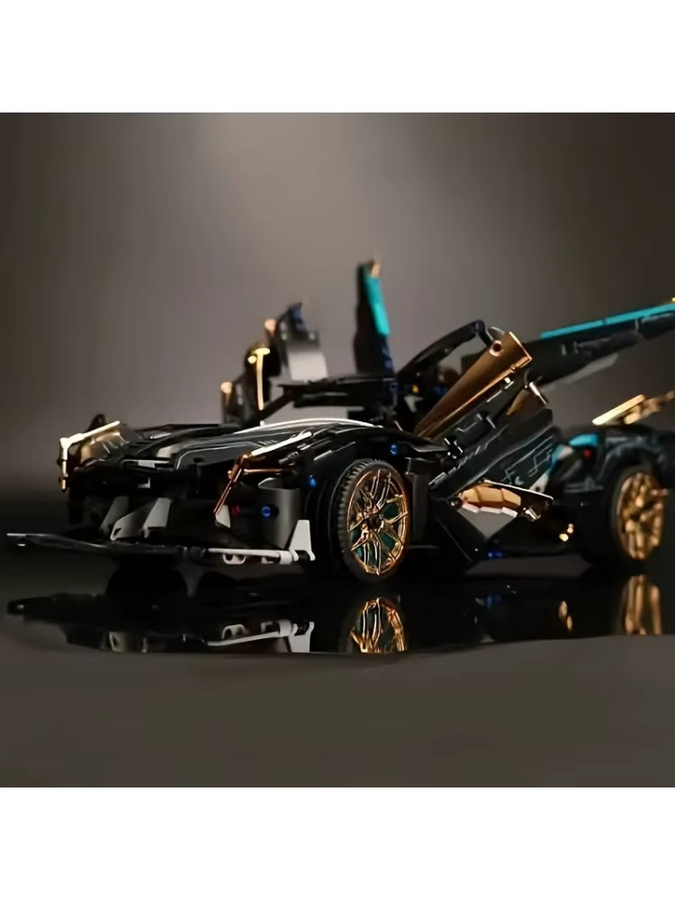 SIEZYOL Supersportwagen-Modellset, Schwarz-Gold, Bausteine - Bild 3