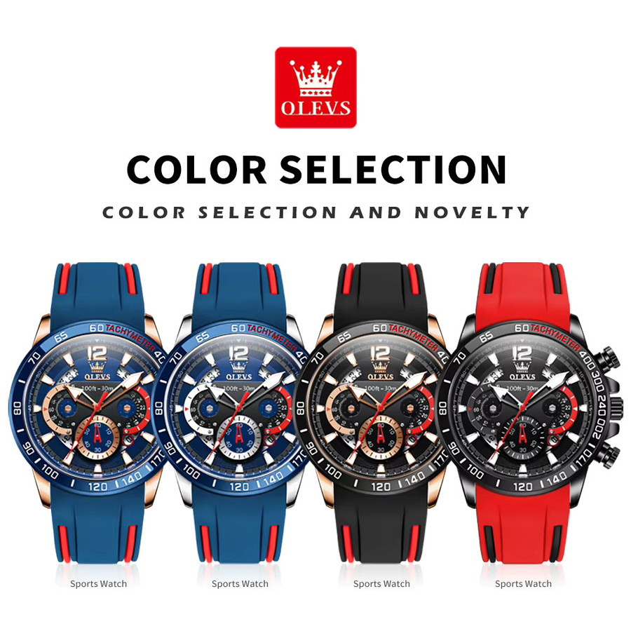 OLEVS Armbanduhr Quarz, Edelstahl, Silikon, Herren, Rot - Bild 4