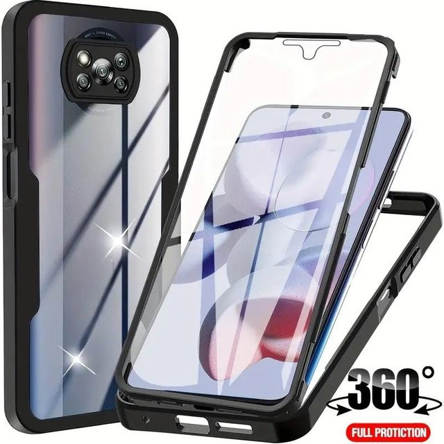 Stoßfeste 360 Grad Ganzkörperhülle für Xiaomi Redmi Note 9 10 11S 12 13 Pro 5G sowie Redmi 10 10C 12C 13C 9 9A 9C in Schwarz und Transparent - Bild 1