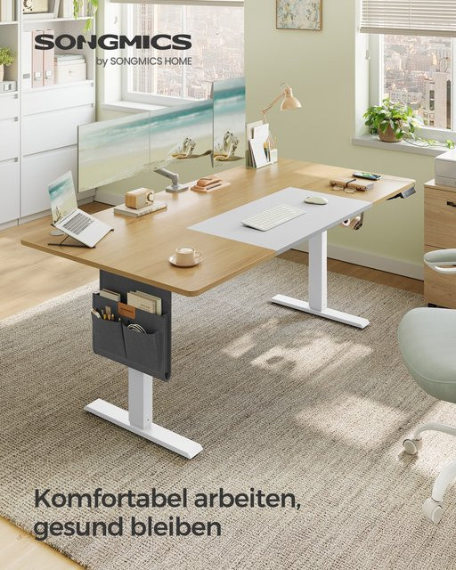 SONGMICS Höhenverstellbarer Stehtisch mit elektrischem Motor, Farbe Braun, B/T: 180 x 80 cm - Bild 1