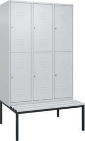 C+P Doppelstock-Spind Classic PLUS Sitzbank mit 3 Abteilen und unterbautem Spind, Farbe: Grau/Schwarz, B/T/H: 212,0 x 120,0 x 81,5 cm - Bild 1