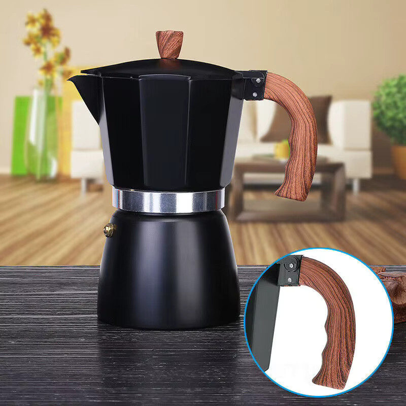 JUSTINLAU Moka Topf für Espresso und Kaffee in Schwarz mit Holzgriff - Bild 4