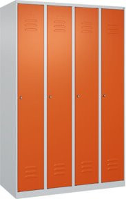 C+P Spind Classic PLUS Garderobenschrank mit 4 Abteilen, Zylinderschloss und 4 Garderobenhaken, Farbe: Lichtgrau/Reinorange, H x B x T: 185 x 120 x 50 cm - Bild 1