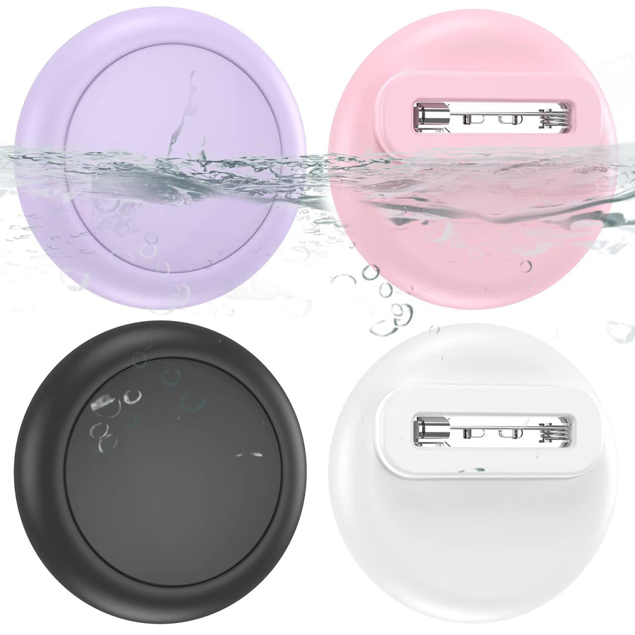XDcase Silikon-Tracker-Hülle für AirTag 1. und 2. Generation in Lila mit Schlüsselanhänger und Broschen-Pin, wasserdicht - Bild 2