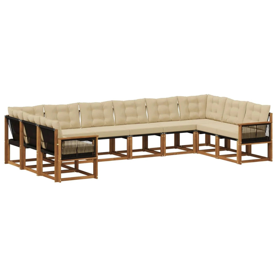 vidaXL Outdoor-Sofagarnitur in L-Form aus Massivholz Akazie mit 10 Kissen in Natur und Beige - Bild 2