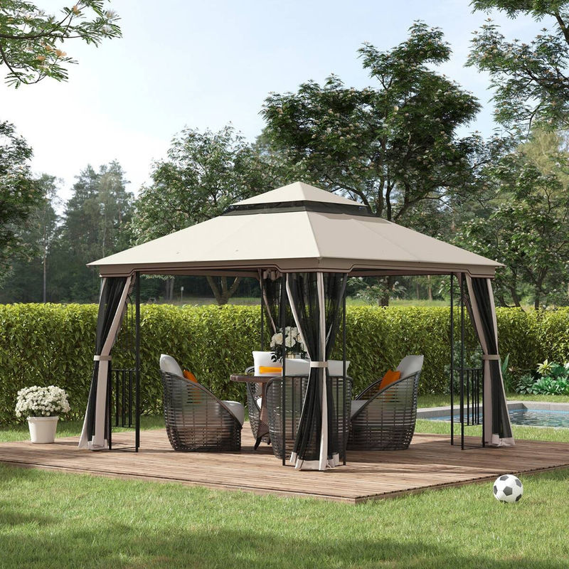 Outsunny Gartenpavillon mit Doppeldach aus Metall und Polyester in Beige, B/T/H: 299 x 299 x 274 cm - Bild 2