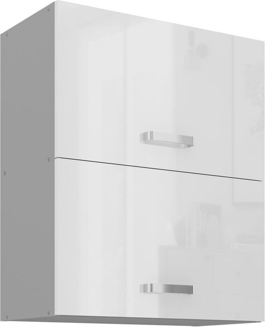 Küchen Hängeschrank Bianca Weiß Hochglanz und Grau Küchenzeile Küchenblock Breite: 60 cm - Bild 1