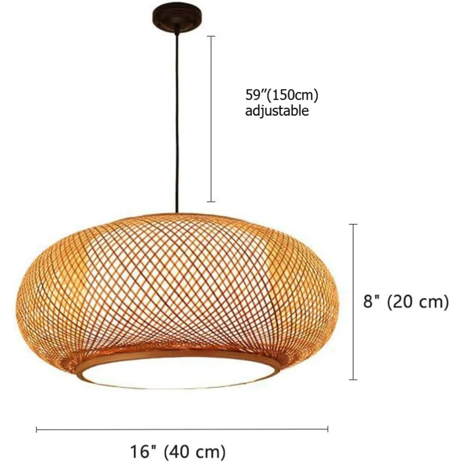 JOYINLED Bambus-Kronleuchter im japanischen Stil, geflochtene Pendelleuchte aus Holz in Schwarz für Wohnzimmer und Küche, Durchmesser: 40 cm oder 60 cm - Bild 4