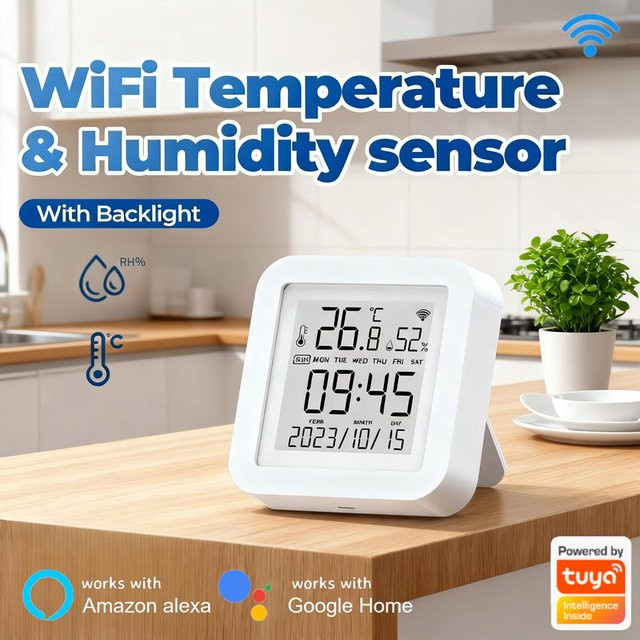 Tuya Smart Home Temperatur- und Feuchtigkeitssensor mit 2,4 GHz WiFi, Thermometer und Hygrometer in Weiß - Bild 1