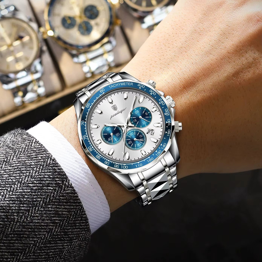 POEDAGAR Chronograph, Quarz, Edelstahl, Silber, Herren - Bild 5