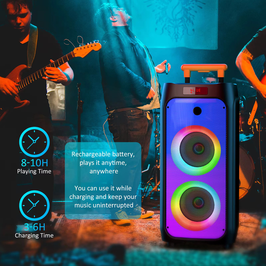 FanFun T8 Karaoke-Maschine mit 2 kabellosen Bluetooth-Mikrofonen, tragbarer Bluetooth-Lautsprecher in Schwarz - Bild 5