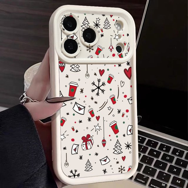 MOESOE Silikon Handyhülle mit Weihnachtsmuster für iPhone 11 bis iPhone 17 Pro Max, luftstoßfest, Beige/Weiß - Bild 1