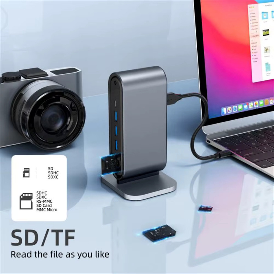 Kebidumei 12-in-1 Vertikale USB-C Dockingstation in Grau mit HDMI 4K, LAN, USB 3.0 und PD 100W für Laptop und MacBook - Bild 5
