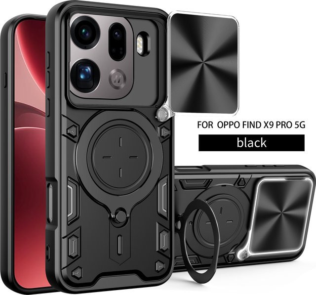 Robuste Handyhülle für OPPO Find X9 Pro mit magnetischer Halterung und Schiebe-Kameraschutz-Abdeckung in Schwarz oder Lila - Bild 1