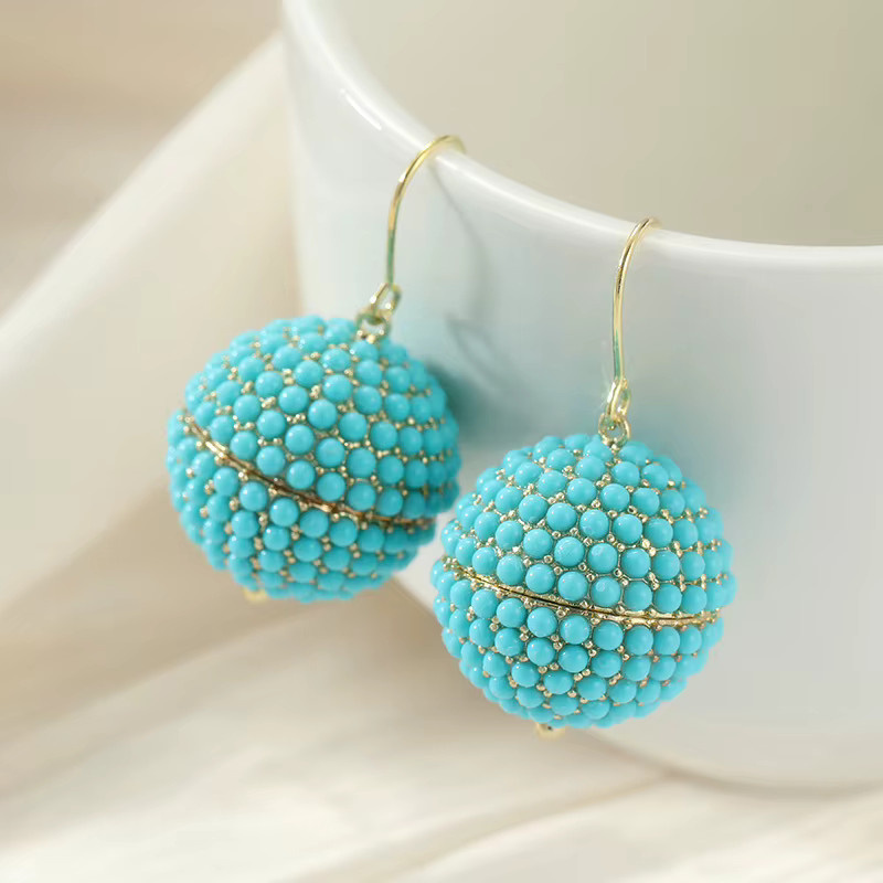 YoYo Ohrringe, synthetischer Türkis, Gold, Damen, Vintage - Bild 2
