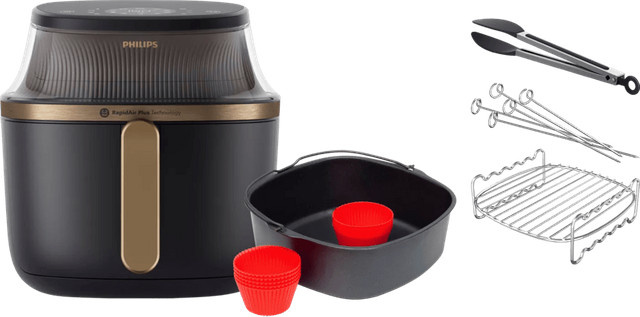 Philips Airfryer XL 3000 Series NA332/00 in Schwarz inklusive Garset mit zwei Ebenen und Backset - Bild 1