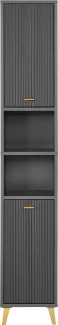 LIVARNO HOME Bad-Hochschrank in Anthrazit mit Wellen-Optik und offenen Regalfächern - Bild 1