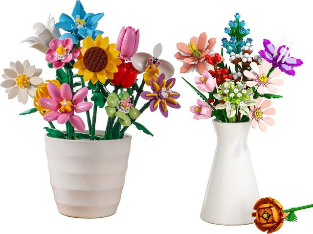 DBPALY Kreatives Blumenbouquet aus Bausteinen mit Rosen und Lilien in Mehrfarbig als Dekoration und Spielzeug für Mädchen - Bild 1