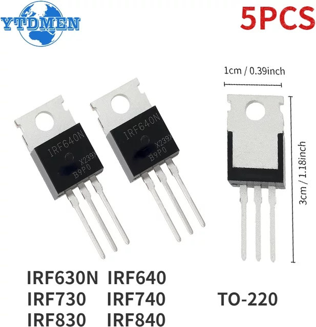 YTDMEN MOSFET Transistor Kit mit IRF630, IRF640, IRF730, IRF740, IRF830, IRF840 in Schwarz, 5 Stück, TO-220 Gehäuse - Bild 1