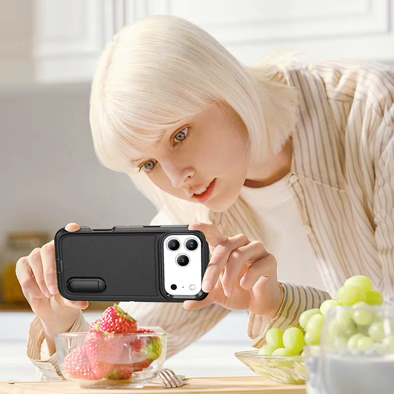 Robuste faltbare Handyhülle mit integriertem Ständer für iPhone 11 bis iPhone 17 Pro Max in Schwarz und Rot - Bild 6